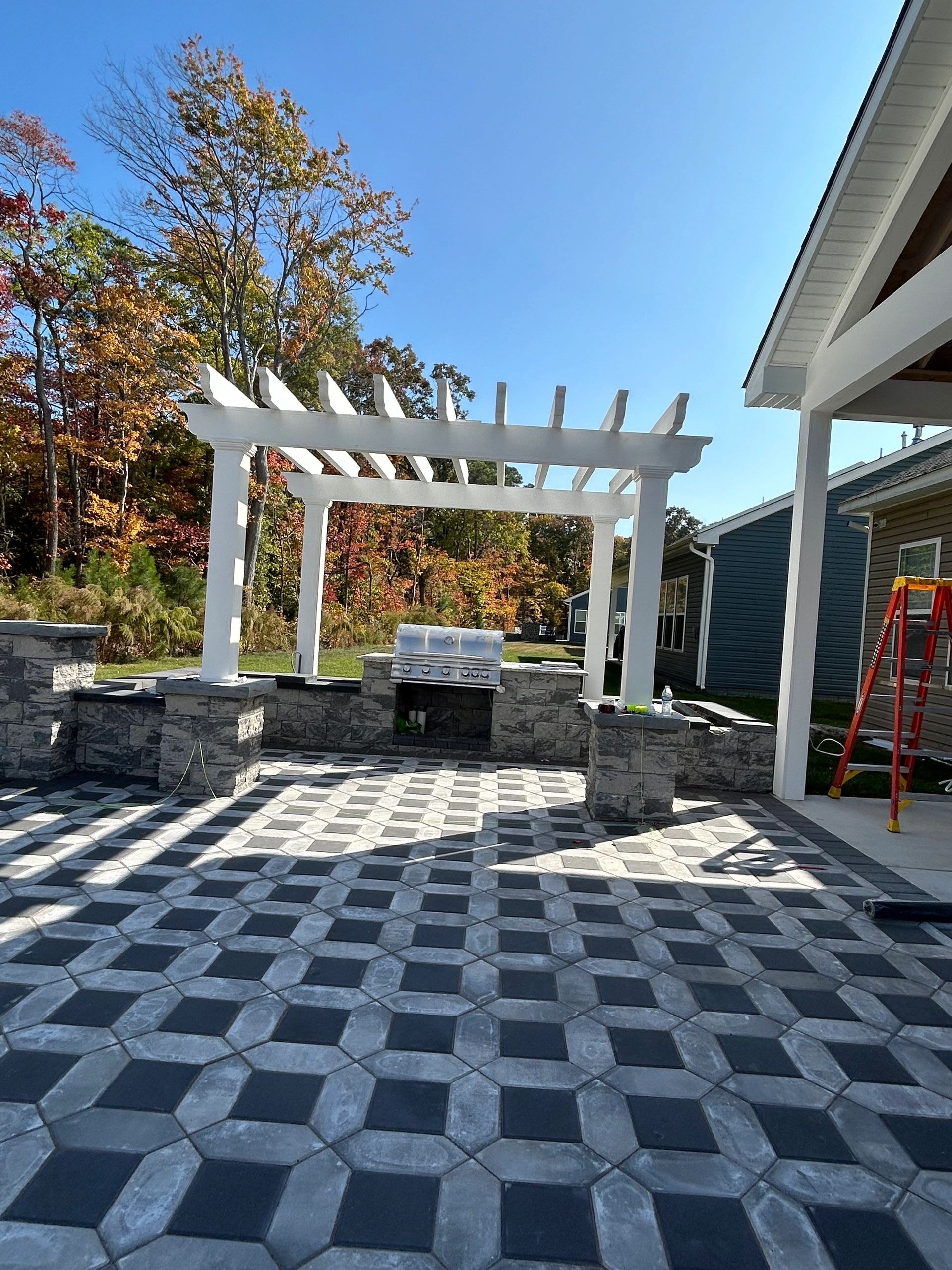 Outdoor pergola grill patio hardscape